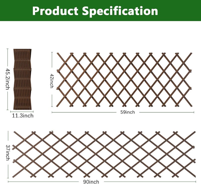 Tilinyan & one Expandable Garden Trellis, 37" x 90" Trellis for Climbing Plants Outdoor, Wooden Lattice Fence Wall Panel Lattice Panels for Outside, for Climbing Plants Vine Ivy Rose Cucumbers - Image 2